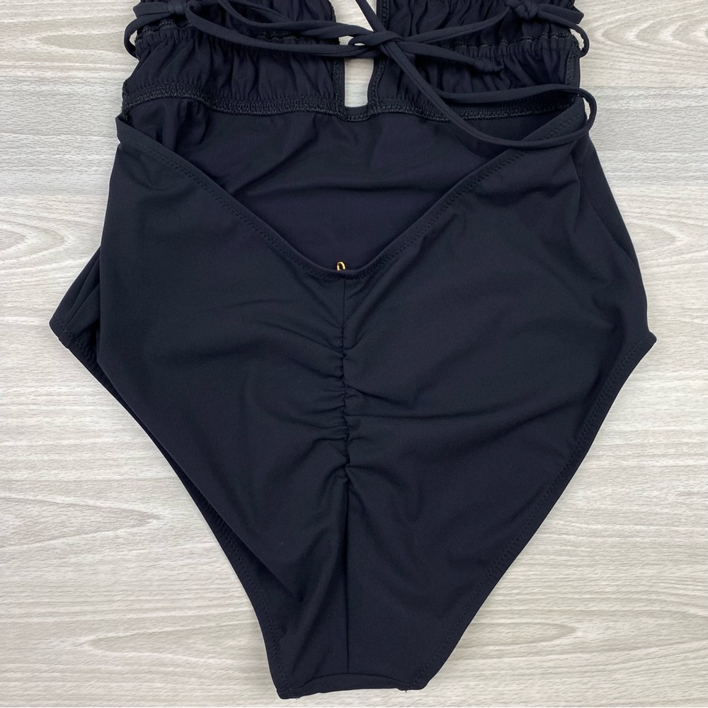 Ulla Johnson Dioni Plunge One Piece Swimsuit Ruched Size Medium New Black - Picture 9 of 14
